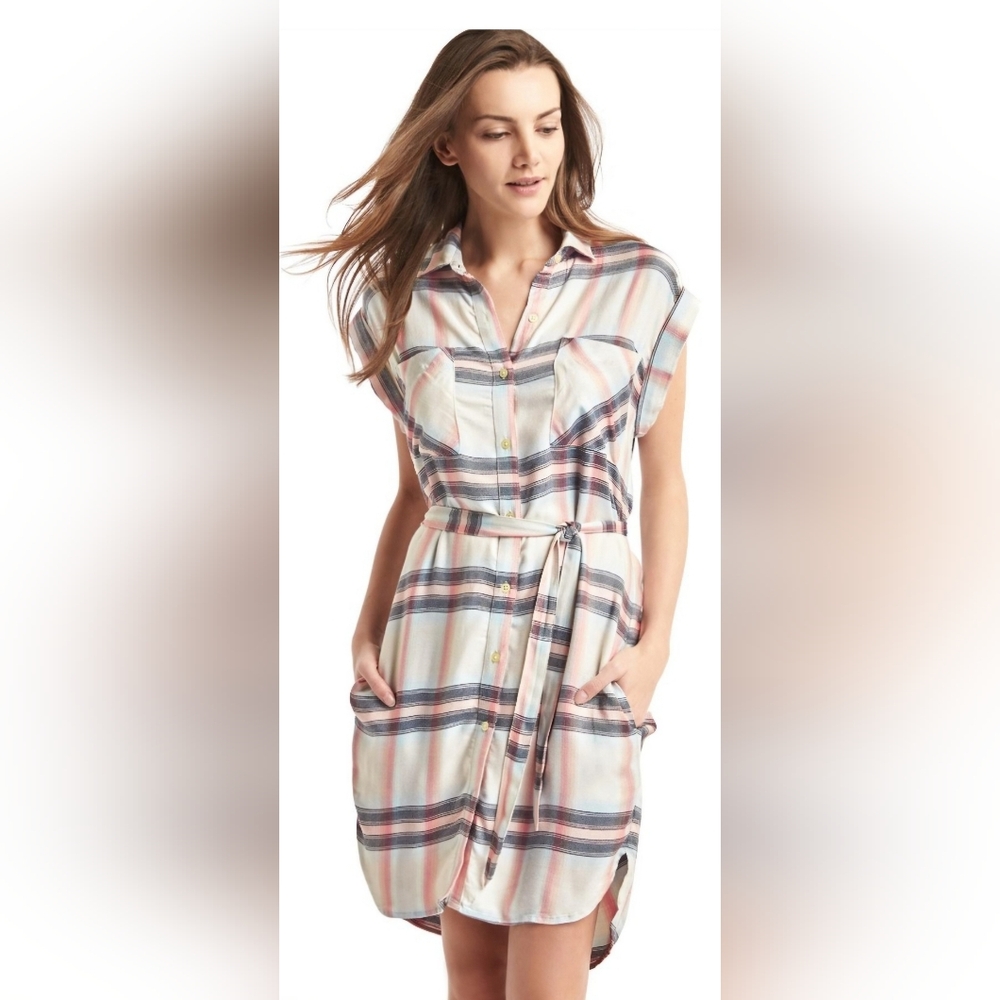 GAP Plaid Belted Midi Dress in Soft Hues / Medium